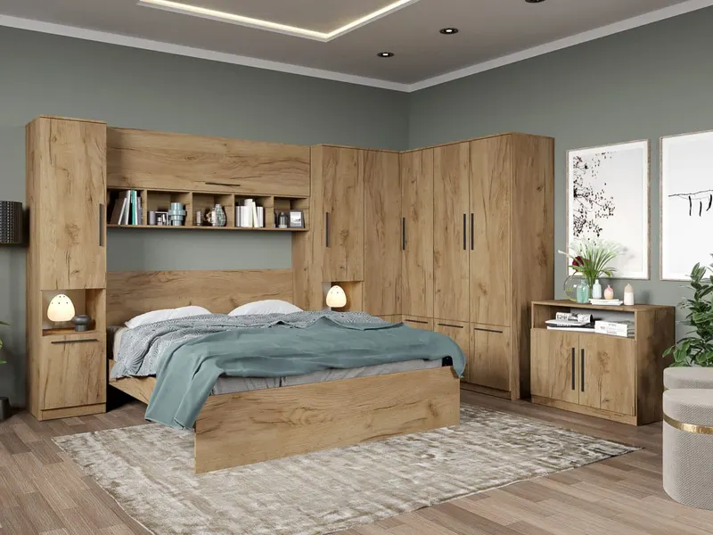 Set dormitor pe colt Stejar Auriu - Tudor - C3