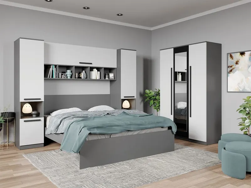 Set dormitor de Tineret Gri + Alb - Tudor - C7