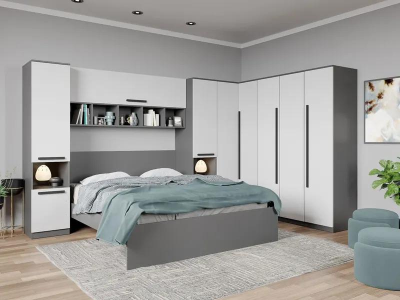 Set dormitor pe colt Gri+Alb - Tudor - C6