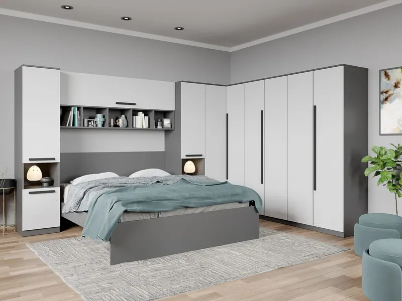 Set dormitor pe colt Gri+Alb - Tudor - C4