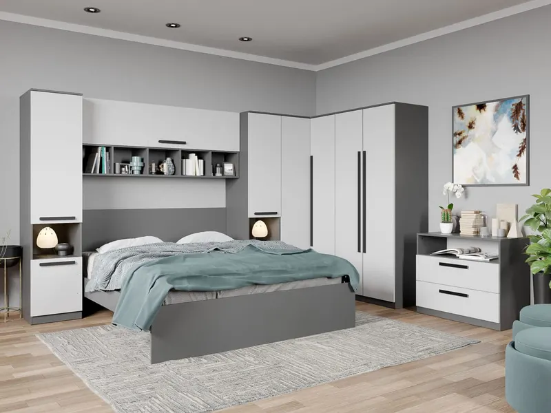 Set dormitor pe colt Gri+Alb - Tudor - C3