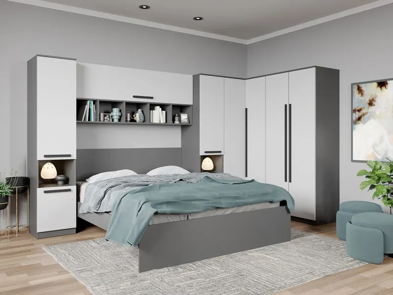 Set dormitor pe colt Gri+Alb - Tudor - C1