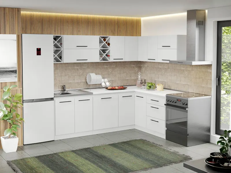 Mobila Bucatarie alba Sofi pe colt - 70 - 240/160 cm