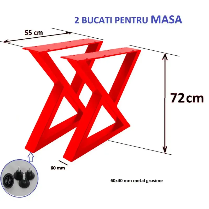 Set picioare din metal,culoare rosu,72 cm