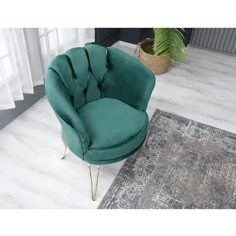 Fotoliu Viena, scaun, verde-auriu, picioare metal auriu,