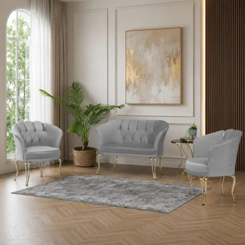 Set canapea Viena 2+1+1Homs textil gri-auriu,30703