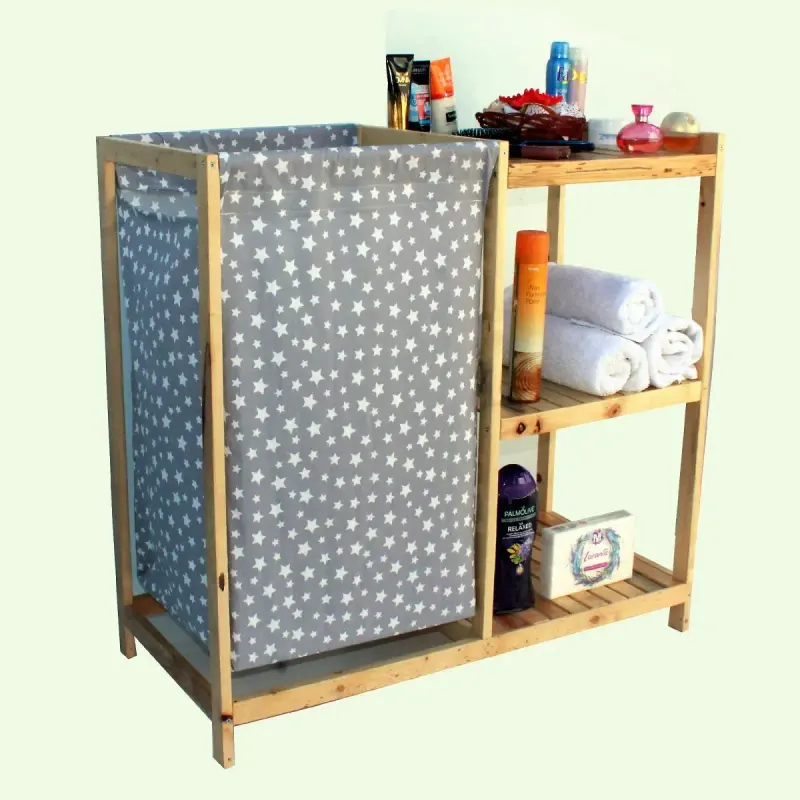 Cos de rufe din lemn cu 1 compartimente textil 44 X 90 X 90 cm