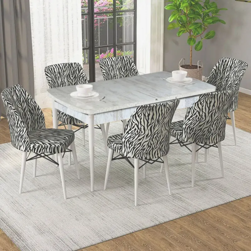 Set masa extensibila cu 6 scaune tapitate ,masa m bej,zebra 250-30600,170 x 80 cm