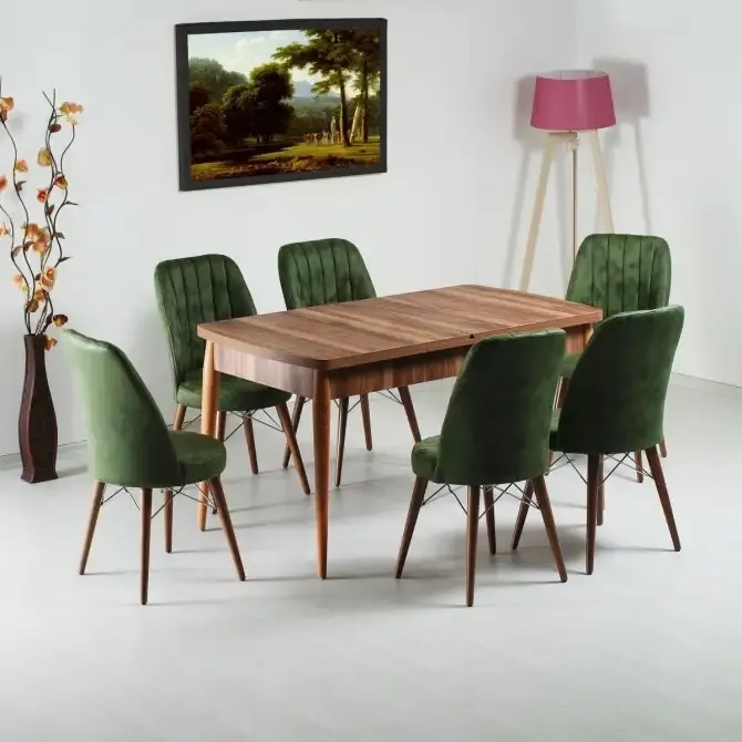 Set masa extensibila cu 6 scaune tapitate cargold 250-30050 nuc-VERDE,170 x 80 cm