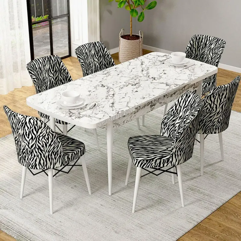 Set masa extensibila cu 6 scaune tapitate ,masa m bej,zebra 250-30650,170 x 80 cm