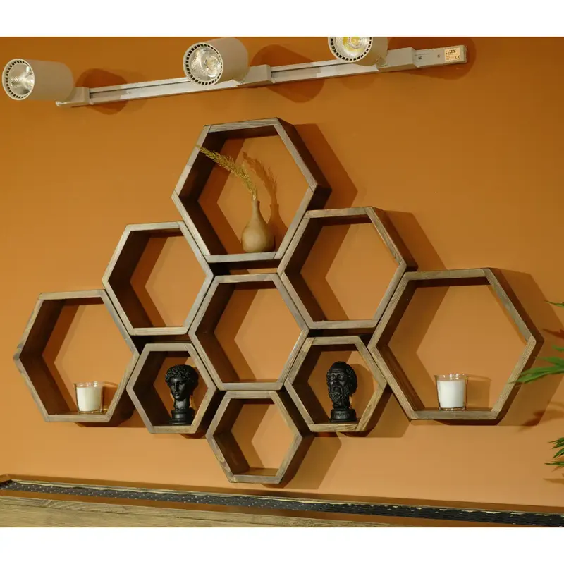 Set 9 rafturi perete Hexa ,Seia A620,lemn natur,30325