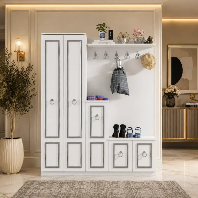 Cuier hol cu pantofar alb Vera 183 x 35 x 150 cm