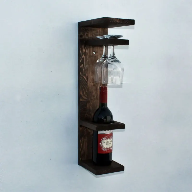 Suport sticla vin din lemn 1001 12 x 55 x 15 cm, Maro