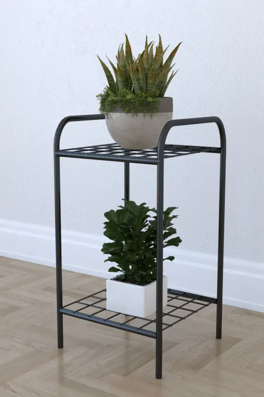 Etajera metal pentru flori 2 rafturi Decor 33 x 60 x 31 cm, negru