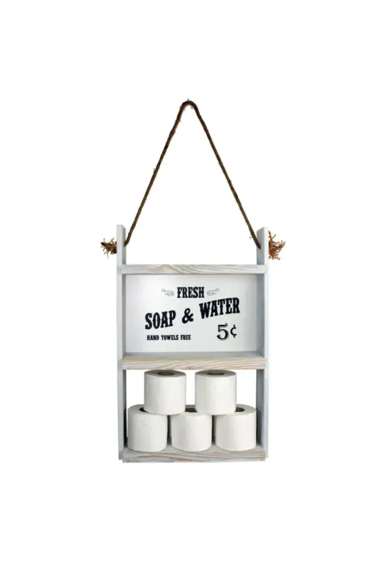 Raft din lemn cu sfoara Farmhouse , 60 x 40 x 13 cm, alb antic