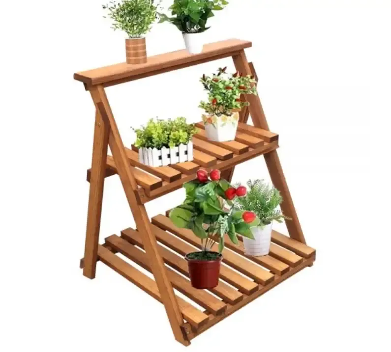 Etajera flori din lemn, Garden 4, Natur, 69 x 58 x 50 cm