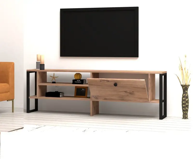 Comoda tv cu picioare metal Ares 160 cm, nuc-negru,10629