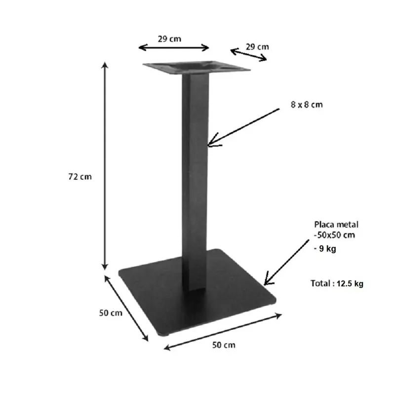 Picioare metalice pentru masa 80x80 cm,negru