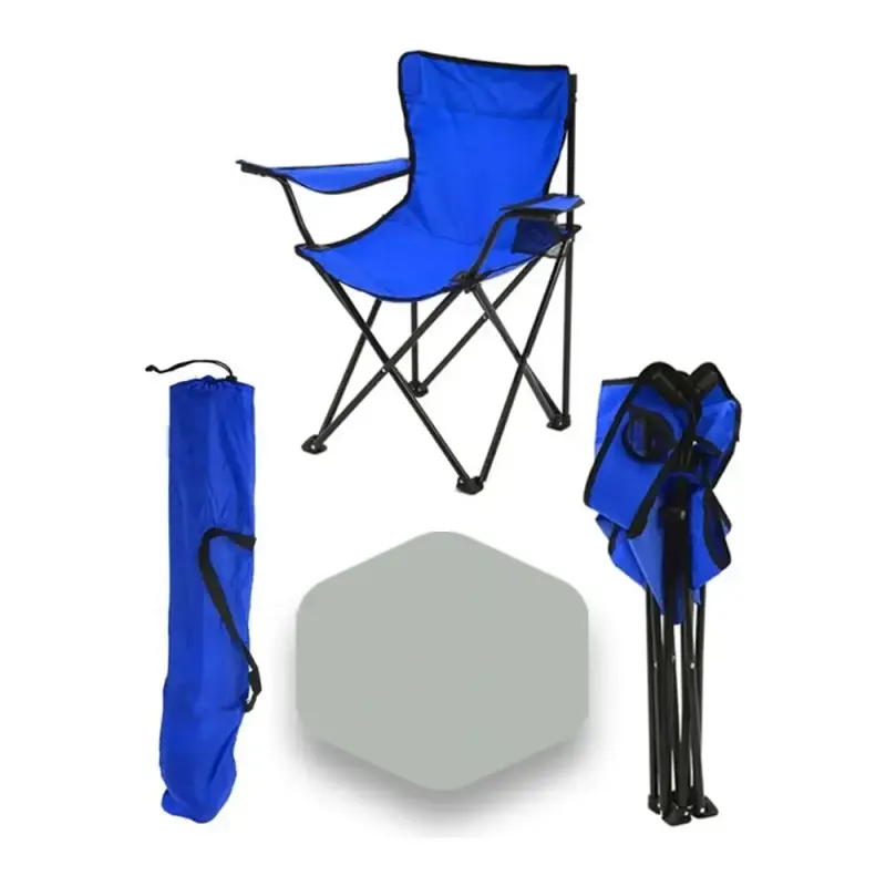 Scaun Pliabil cu Cotiere și Suport pahar pentru camping sau pescuit culoare albastru