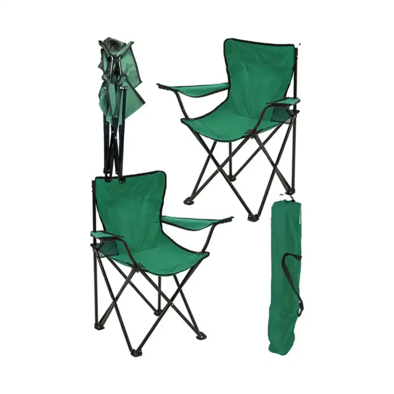 Set 2 Scaune Pliabile cu Cotiere și Suport, Pentru Camping sau Grădină,verde