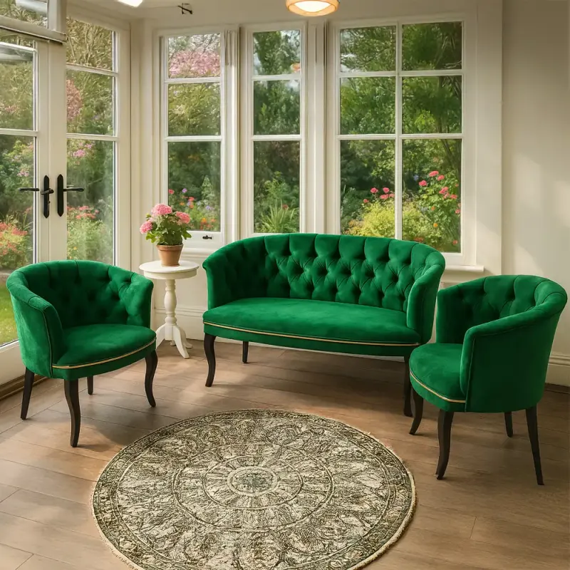 Set canapea si fotolii Milano Relax textil verde