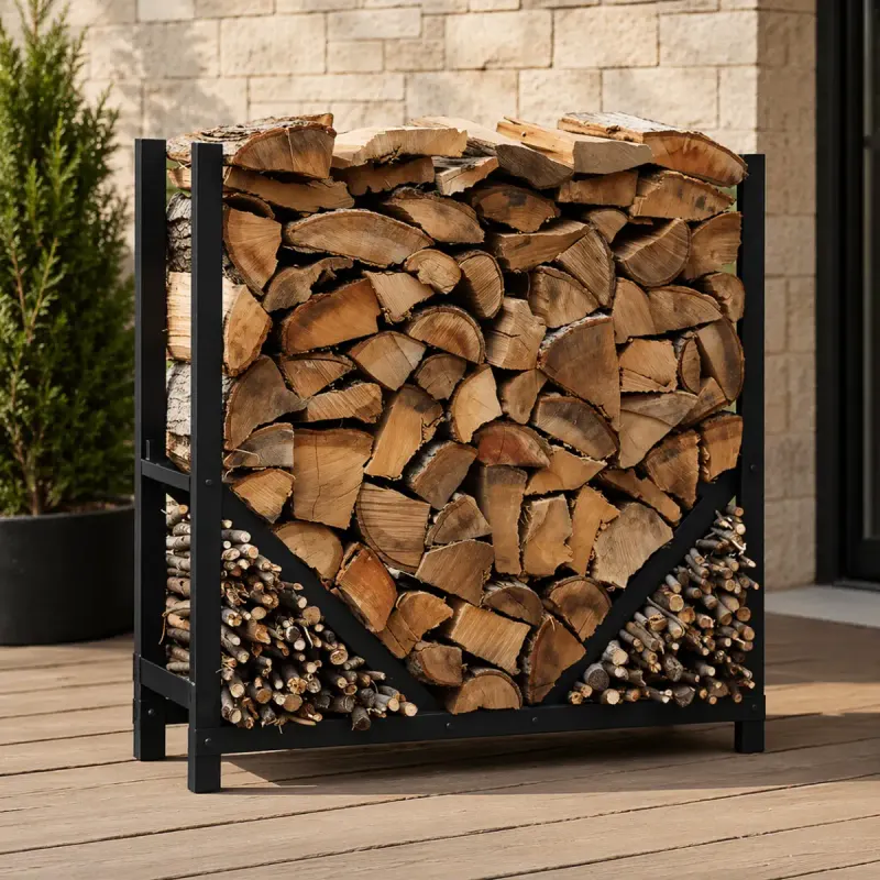 Suport lemne semineu din metal, negru,80x30x80 cm