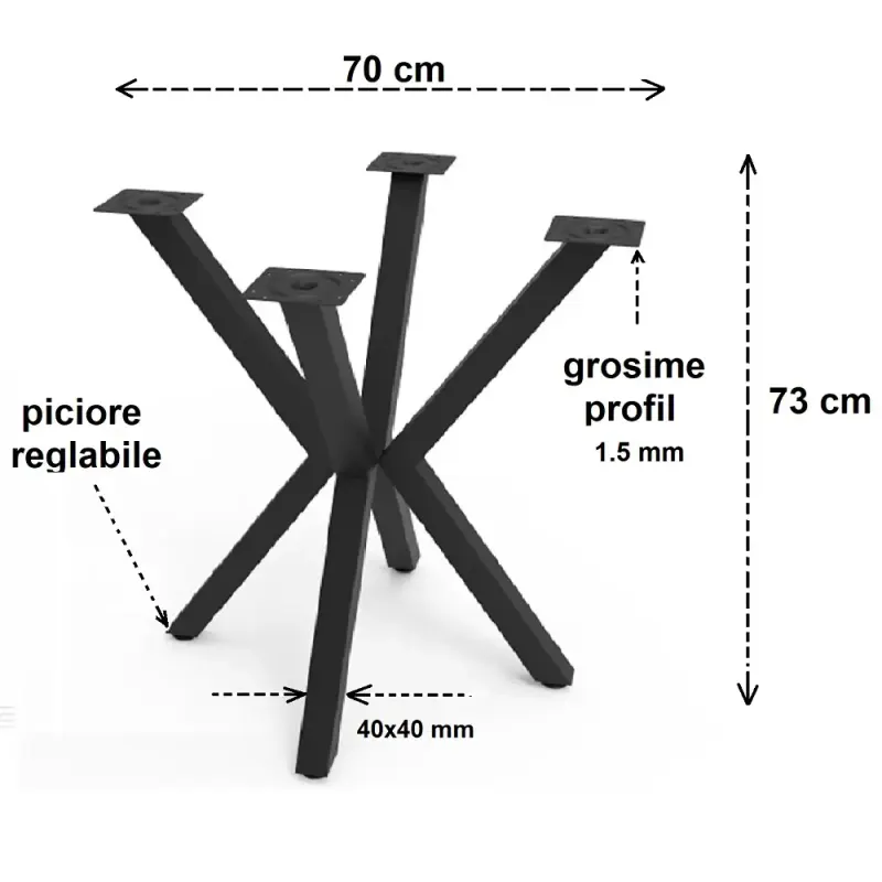 Picioare pentru masa rotunda sau patrata metal, culoare negru,70 cm