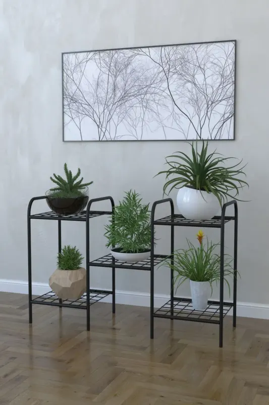 Etajera metal pentru flori 5 rafturi Decor 95 x 60 x 31 cm, negru