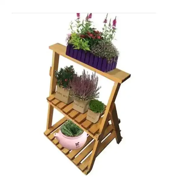 Etajera flori din lemn, Garden 4, Natur, 69 x 58 x 50 cm