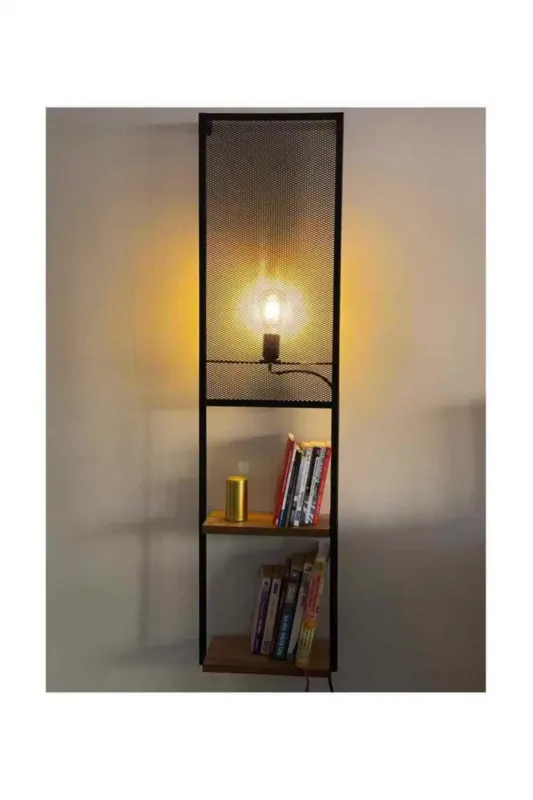 Raft de perete iluminat, Aleron , lemn/metal, 33 x 16 x 125 cm, negru/natur