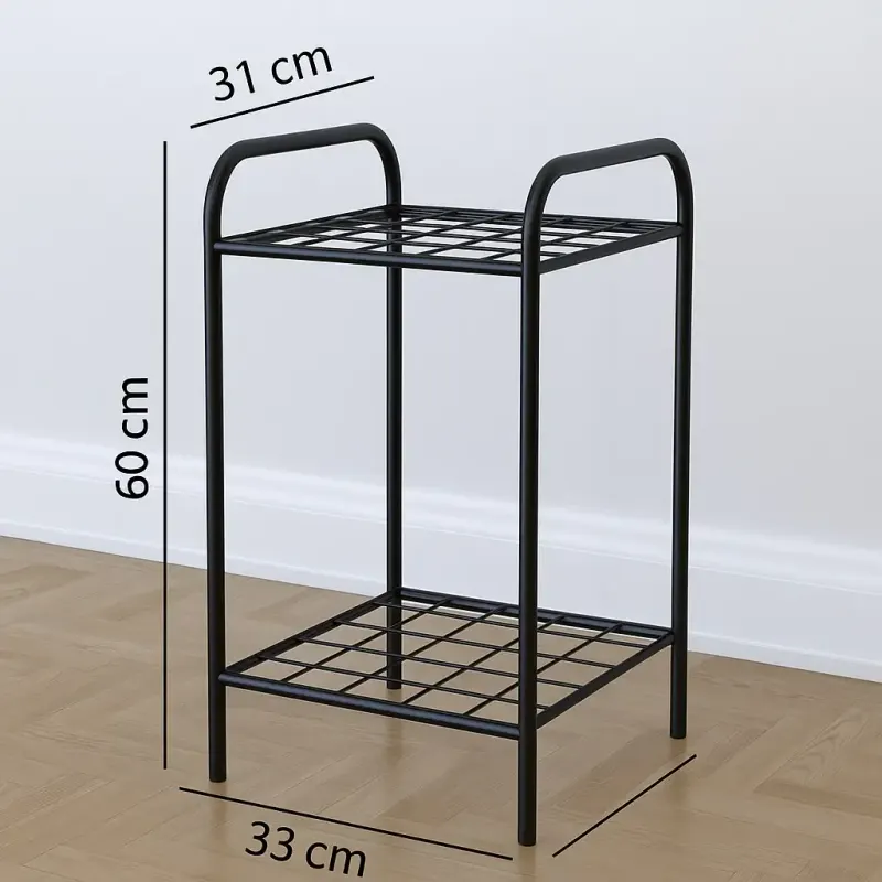 Etajera metal pentru flori 2 rafturi Decor 33 x 60 x 31 cm, negru