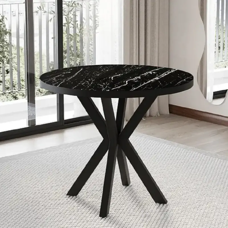 Masa de bucatarie rotunda din MDF, marmorat negru, 80x80x75 cm