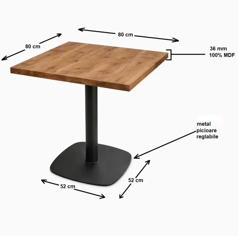 Masa din MDF, patrata texturata, , nuc-negru, 80x80x75 cm, A0110