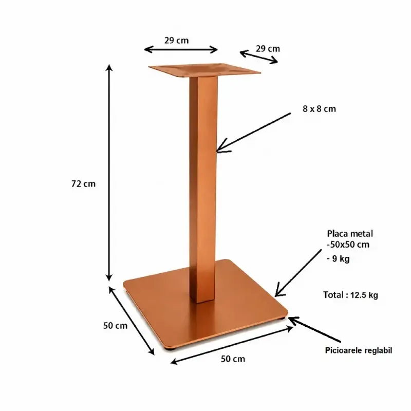 Picioare metalice pentru masa 80x80 cm,culoare cupru