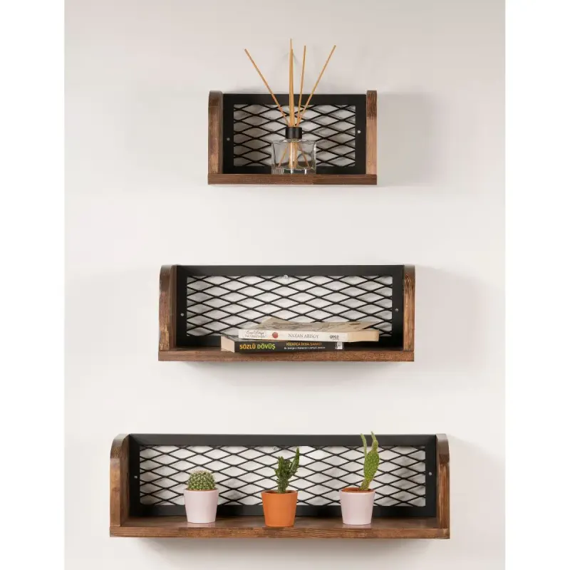 Set 3 etajere Box , nuc-metal negru, 60 x 17 x 10 cm