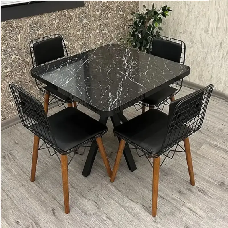 Masa bucatarie patrat din MDF texturata, ,negru,70 x 70X75 cm,