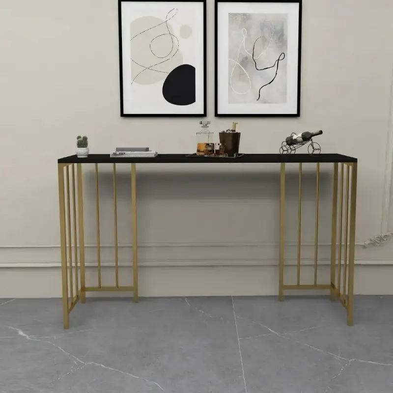 Masa Bucătărie Tip Bar, Auriu & Negru, 150x35x90 cm