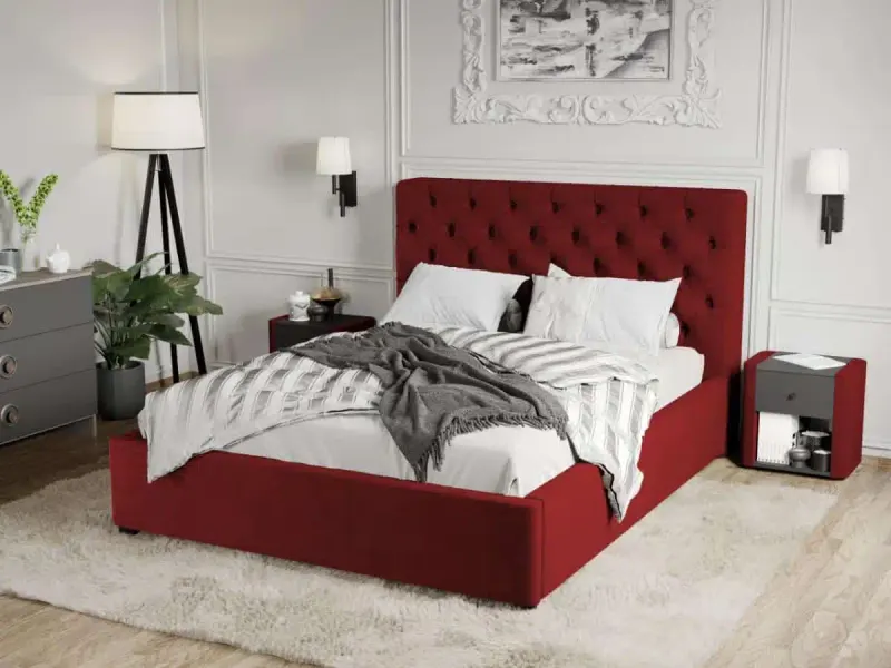 Pat Tapitat Catifea Riviera cu somiera fixa Rosu inchis Velluto 7 160x200