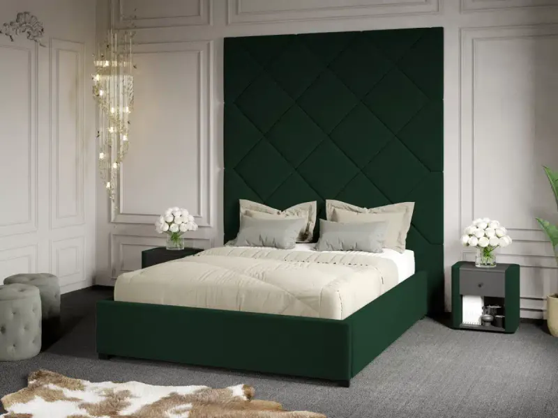 Pat Tapitat cu Panou 191x228 C1 Dubai cu somiera fixa Verde Inchis - Velluto 27 160x200