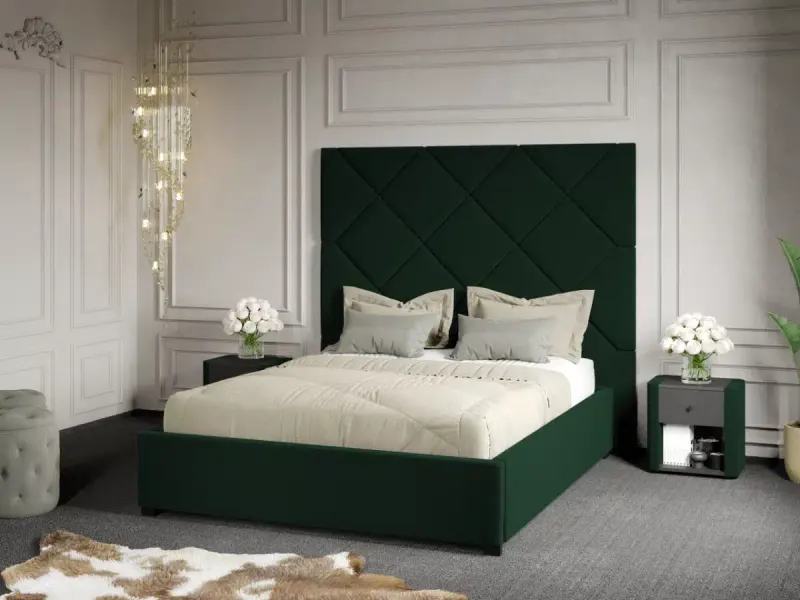 Pat Tapitat cu Panou 191x170 C2 Dubai cu somiera fixa Verde Inchis - Velluto 27 160x200