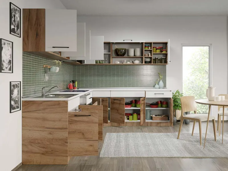 Set Mobila Bucatarie Colt Gastro 300*240 Alb/Stejar - C28 — imaginea 2
