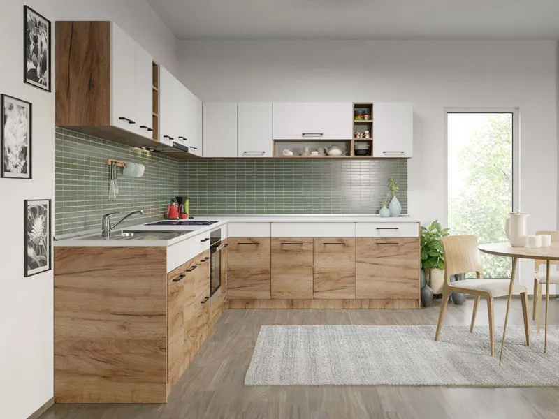 Set Mobila Bucatarie Colt Gastro 300*240 Alb/Stejar - C28 — imaginea 3