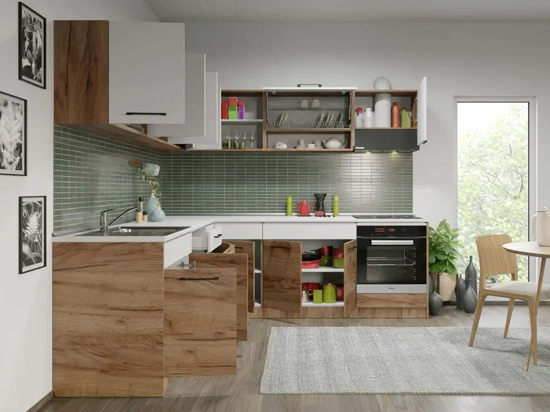 Set Mobila Bucatarie Colt Gastro 240*240 Alb/Stejar - C27 — imaginea 2