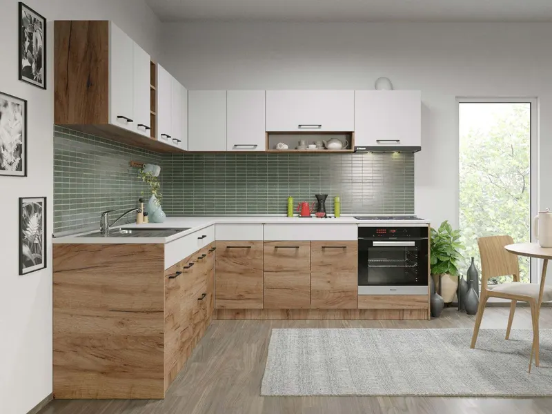 Set Mobila Bucatarie Colt Gastro 240*240 Alb/Stejar - C27 — imaginea 3