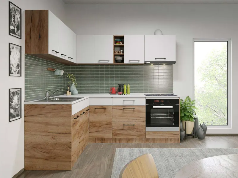 Set Mobila Bucatarie Colt Gastro 180*220 Alb/Stejar - C26 — imaginea 2