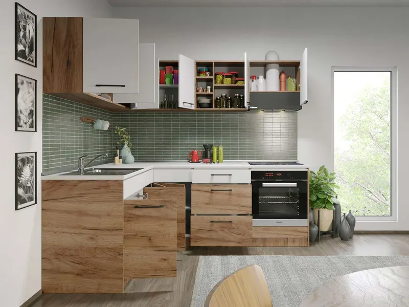 Set Mobila Bucatarie Colt Gastro 180*220 Alb/Stejar - C26 — imaginea 3