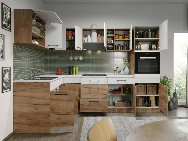 Set Mobila Bucatarie Colt Gastro 180*280 Alb/Stejar - C25 — imaginea 2