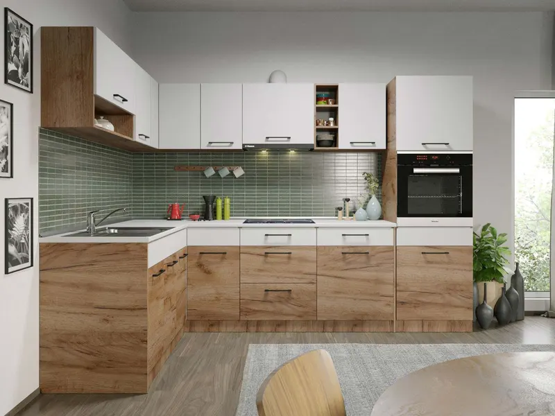 Set Mobila Bucatarie Colt Gastro 180*280 Alb/Stejar - C25 — imaginea 3