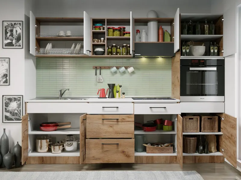 Set Mobila Bucatarie Gastro 260 Alb/Stejar - C24 — imaginea 2