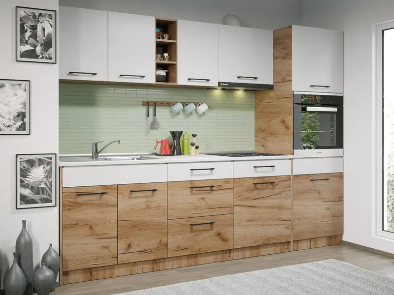 Set Mobila Bucatarie Gastro 260 Alb/Stejar - C24 — imaginea 3